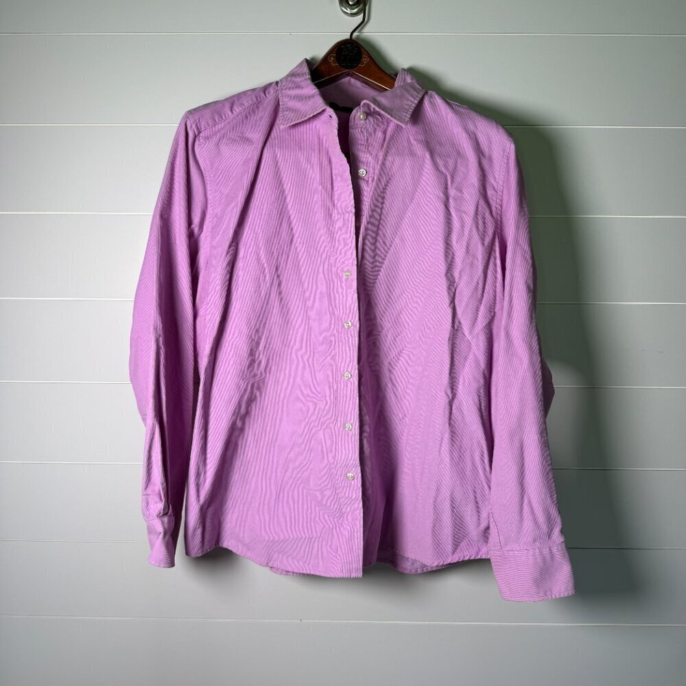 Land's End XL Button Down Long Sleeve 100% Cotton textured Pink